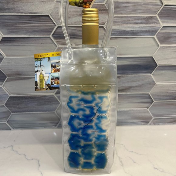 Freeze Beverage Tote / Ice Bucket To-Go / Wine Chill Bag / Clear & Blue - NWT - Picture 4 of 10